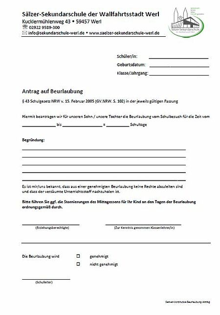 Antrag Beurlaubung Antrag Beurlaubung